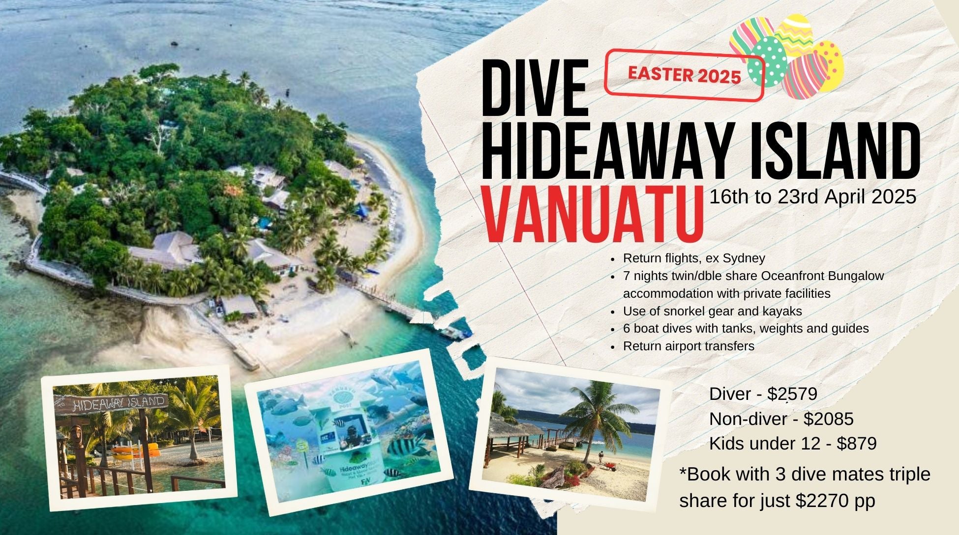 Dive Hideaway island, Vanuatu - Family Easter Adventure - 16th to 23rd